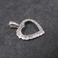 Vintage 10K White Gold .15 Ctw Genuine Diamond Heart Pendant