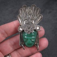 Vintage Mexican Sterling Mayan Mask Brooch AIM