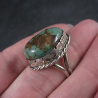 Large Vintage Southwestern Green Turquoise Ring Size 6