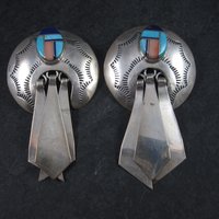 Large Sterling Navajo Turquoise Inlay Earrings