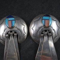 Large Sterling Navajo Turquoise Inlay Earrings