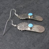 Vintage Navajo Sterling Turquoise Feather Earrings