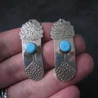 Vintage Navajo Sterling Turquoise Feather Earrings