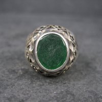 Mens Vintage Sterling Green Roman Glass Ring Size 11