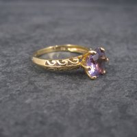 90s Vintage 10K Filigree Amethyst Solitaire Ring Size 7