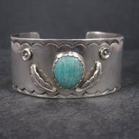 Vintage Southwestern Sterling Feather Cuff Bracelet 6 Inches