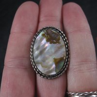 Large Vintage Sterling Abalone Ring Size 7
