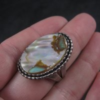 Large Vintage Sterling Abalone Ring Size 7