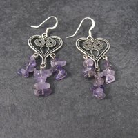Vintage 90s Sterling Amethyst Heart Earrings