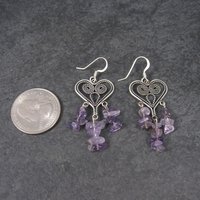 Vintage 90s Sterling Amethyst Heart Earrings