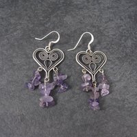 Vintage 90s Sterling Amethyst Heart Earrings