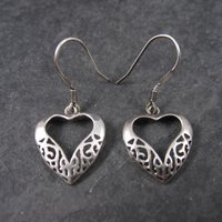 Vintage Sterling Filigree Heart Earrings