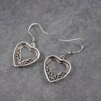 Vintage Sterling Filigree Heart Earrings