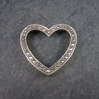 Large Vintage Sterling Marcasite Heart Pendant