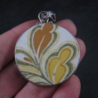 Vintage Sterling Yellow Pottery Pendant Necklace