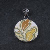 Vintage Sterling Yellow Pottery Pendant Necklace