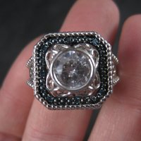 Chunky Handset 1.25 Carat Cubic Zirconia Blue Diamond Cocktail Halo Ring Size 9