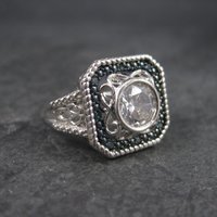 Chunky Handset 1.25 Carat Cubic Zirconia Blue Diamond Cocktail Halo Ring Size 9