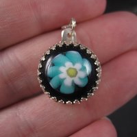 Vintage Sterling Art Glass Flower Pendant