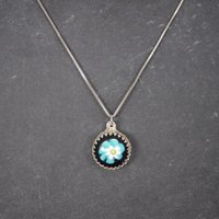 Vintage Sterling Art Glass Flower Pendant