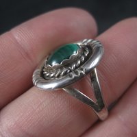 Vintage Malachite Ring Navajo Sterling Size 6