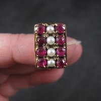Antique 10K Ruby and Pearl Ring Size 6