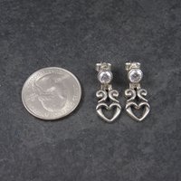 Estate Sterling CZ Heart Earrings