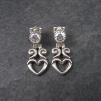 Estate Sterling CZ Heart Earrings