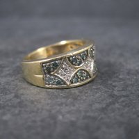 Wide Vintage 14K .42 Carat Blue and White Diamond Band Ring Size 6