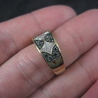 Wide Vintage 14K .42 Carat Blue and White Diamond Band Ring Size 6
