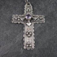 Vintage Sterling Amethyst Cross Pendant