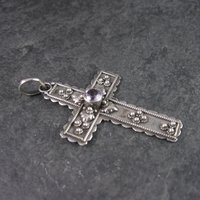 Vintage Sterling Amethyst Cross Pendant