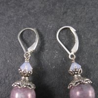 Long Sterling Pink and Purple Art Glass Earrings