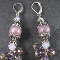 Long Sterling Pink and Purple Art Glass Earrings