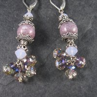 Long Sterling Pink and Purple Art Glass Earrings