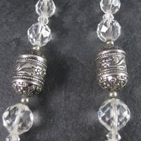 Vintage Sterling Czech Glass Faceted Bead Necklace