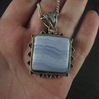 Vintage 90s Sterling Blue Banded Agate Pendant