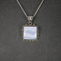 Vintage 90s Sterling Blue Banded Agate Pendant