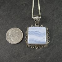 Vintage 90s Sterling Blue Banded Agate Pendant