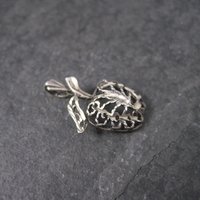 Vintage Sterling Diamond Cut Filigree Apple Pendant