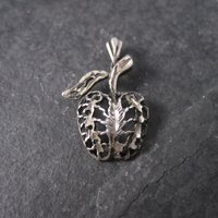 Vintage Sterling Diamond Cut Filigree Apple Pendant