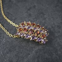Estate 10K Amethyst Garnet Pendant Yellow Gold