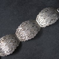 Ornate Vintage Mexican Sterling Panel Bracelet 7 Inches Ruiz