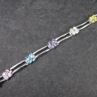 Vintage 90s Sterling Multi Stone Flower Bracelet 7 Inches