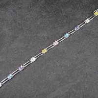 Vintage 90s Sterling Multi Stone Flower Bracelet 7 Inches