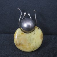 Vintage Artisan Sterling Baltic Egg Yolk Amber Beetle Bug Ring