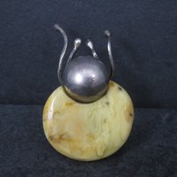 Vintage Artisan Sterling Baltic Egg Yolk Amber Beetle Bug Ring