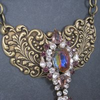 Vintage Brass Rhinestone Runway Bib Necklace
