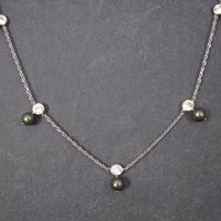 Vintage 14K Peacock Pearl CZ Necklace 17 Inches