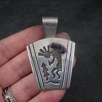 Large Sterling Kokopelli Sugilite Pendant Mexican Silver